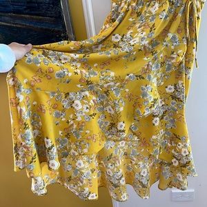 Yellow and Grey Floral Flutter Dress